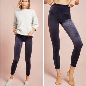 Spanx Slate Blue High-rise Velvet Velour Leggings Stretch Control Large